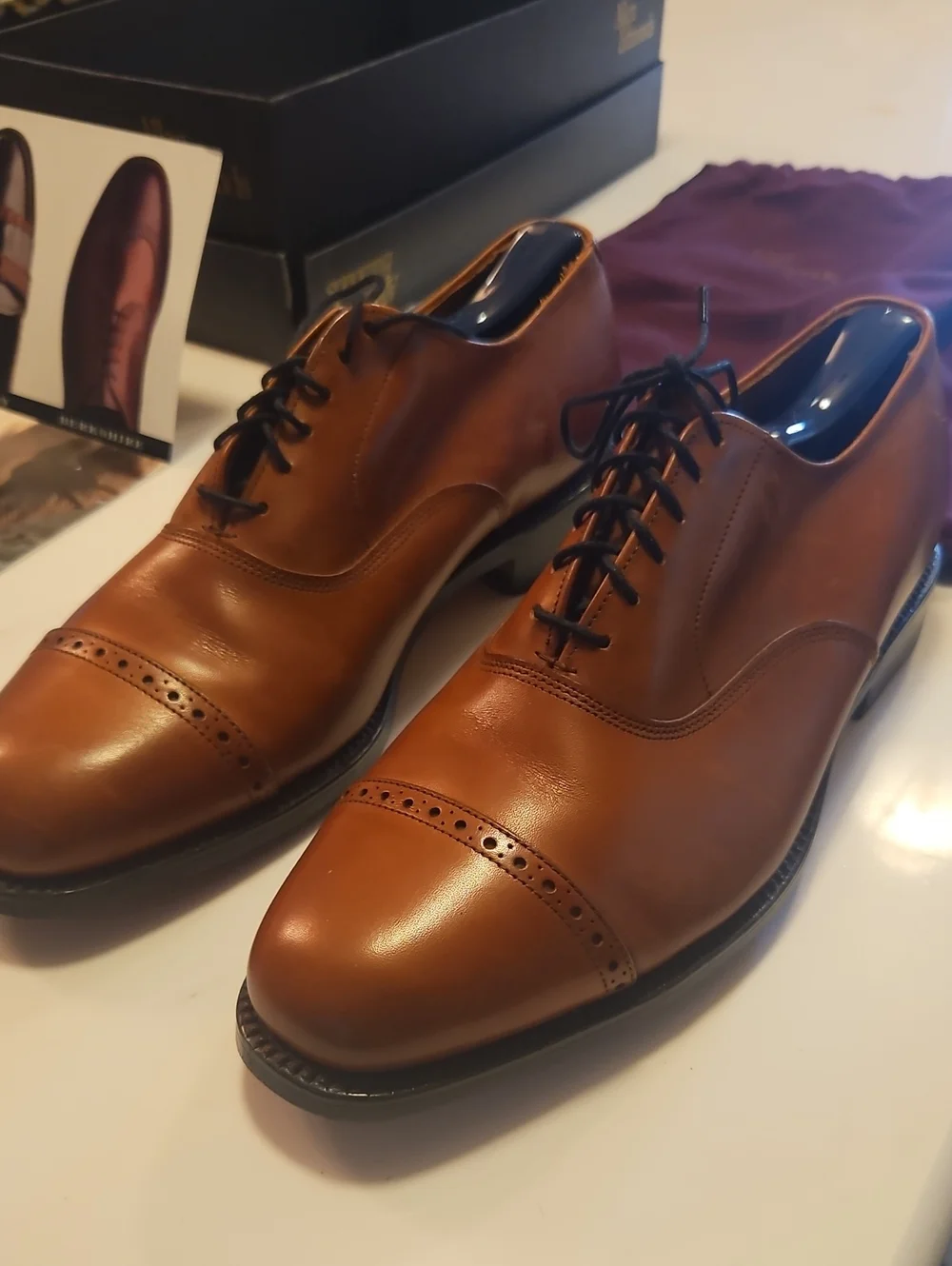 Allen Edmonds Tan Leather Cap-Toe Derby Shoes